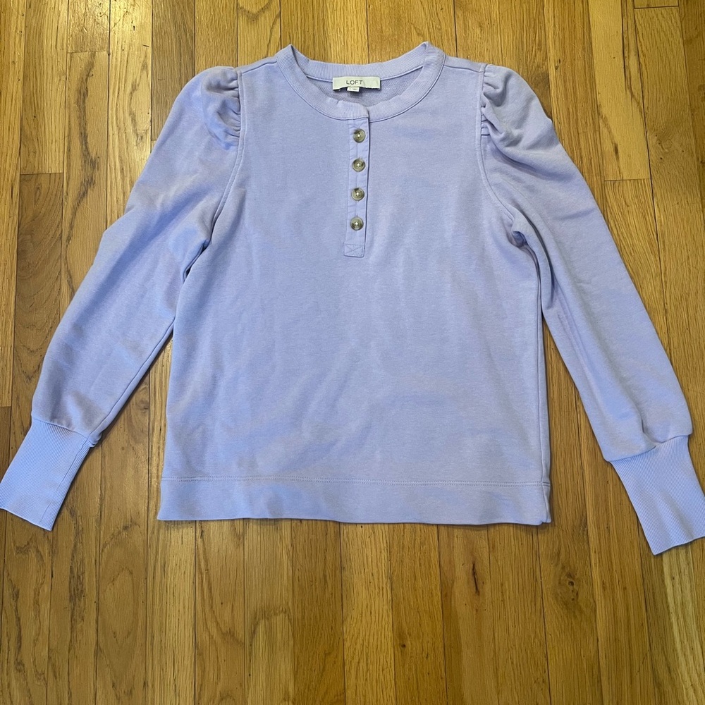 LOFT light Purple Long Sleeve Top with Button Detail